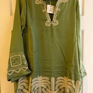 Elegant Olive Green Embroidered Dress